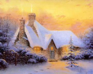 Cabaña del árbol de Navidad Thomas Kinkade Pinturas al óleo
